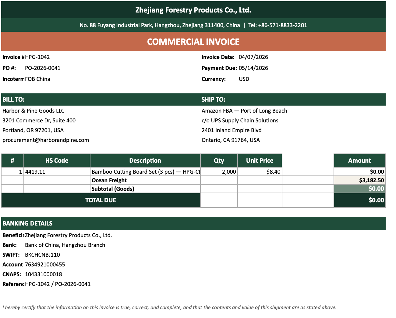 Commercial invoice